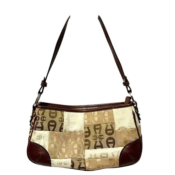 ETIENNE AIGNER Shoulder Bag Purse Signature Canvas Tan Leather Branded - Picture 8 of 16